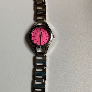 Hot pink face Silver watch